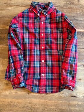Janie and Jack Red Plaid Button-Down Shirt, Boys Size 6, 100% Cotton